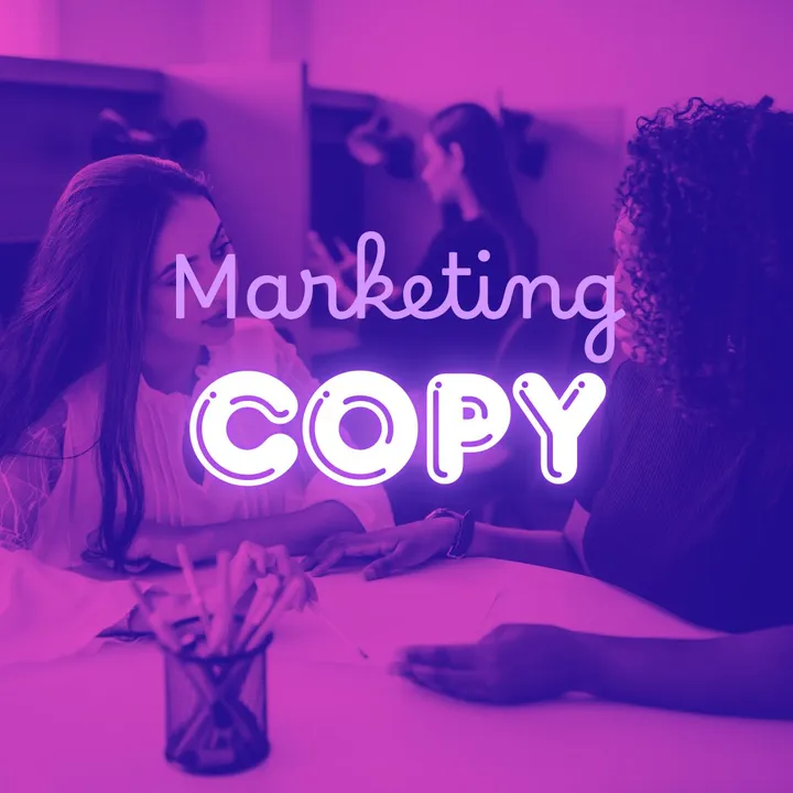 Neon sign reading Marketing Copy