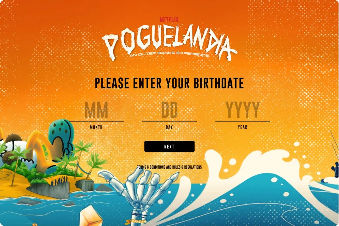 Poguelandia microsite birthdate entry screen