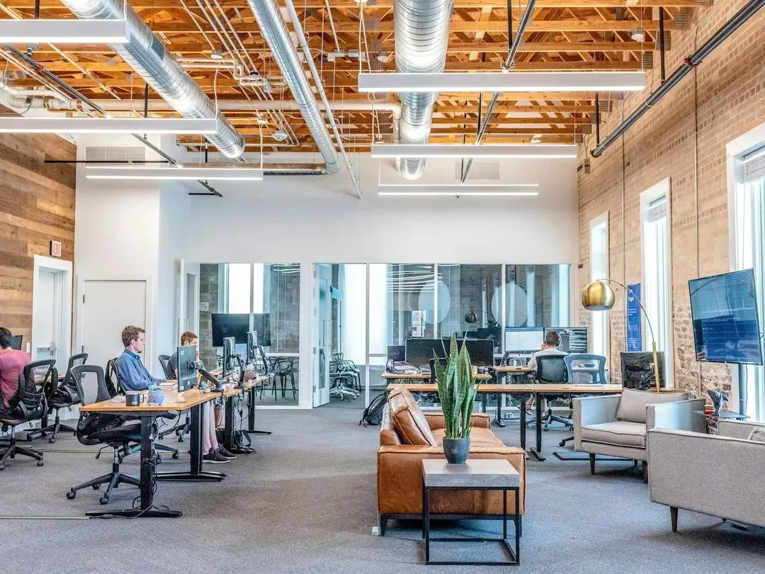 Open-plan office with people working at desks