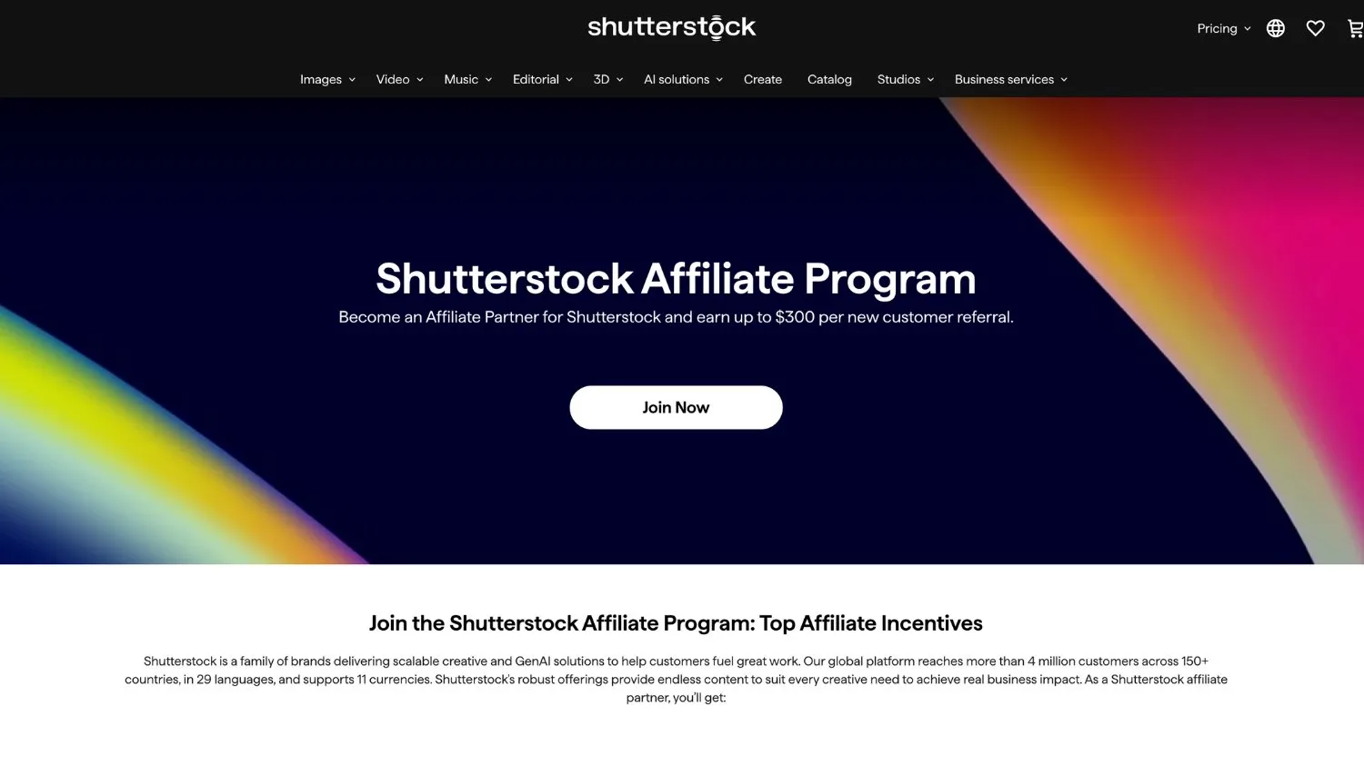 Shutterstock Affiliate Program landing page